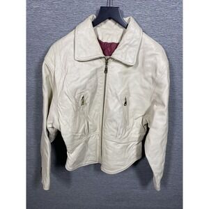 Leather Gallery New York Women's Cream Faux Leather Moro Jacket Size Medium